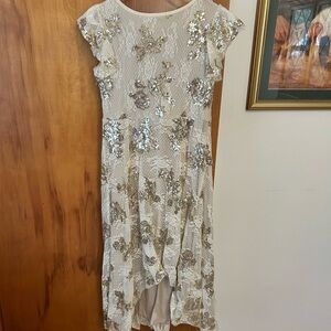 Joyfolie Cream and Gold Floral Sequin Dress